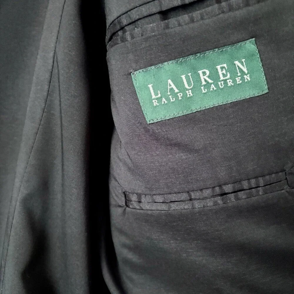 Ralph Lauren Sport Coat Blazer‎ Size 46R Black Wool Suit Jacket Made in Canada